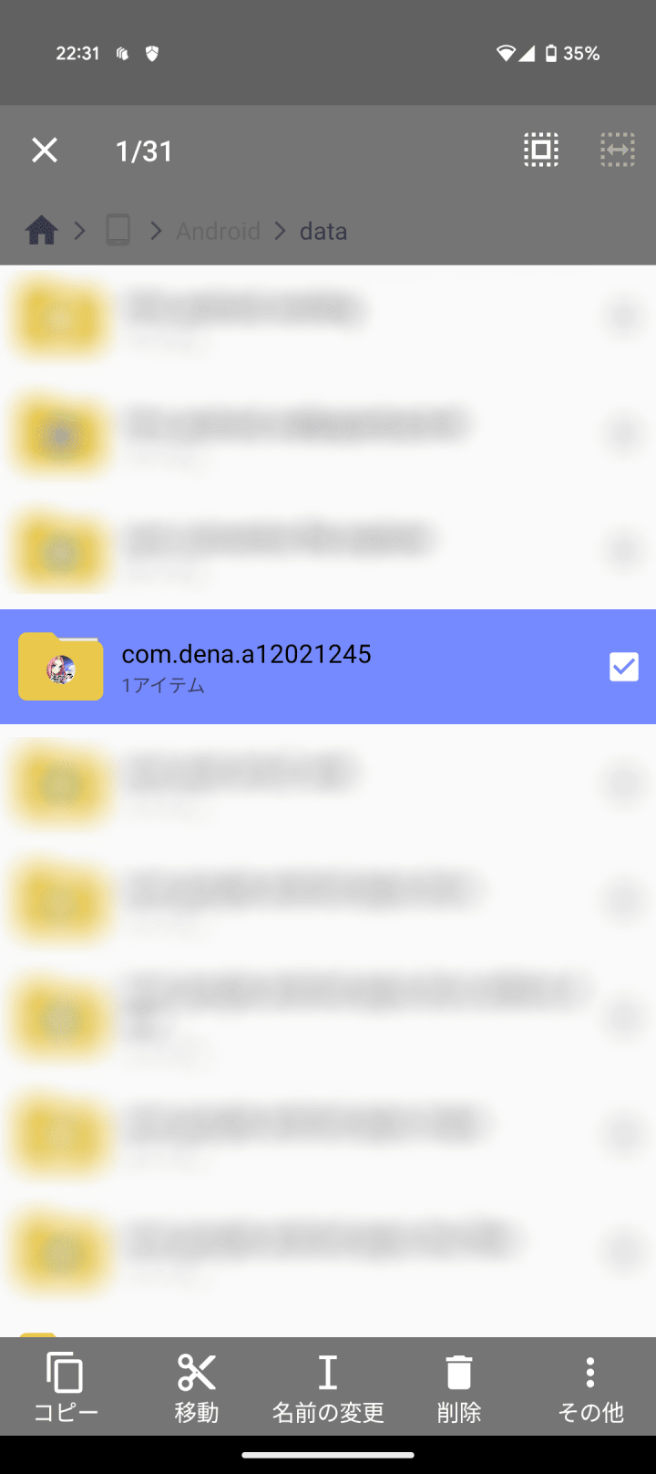 com.dena.a12021245を選択。コピー